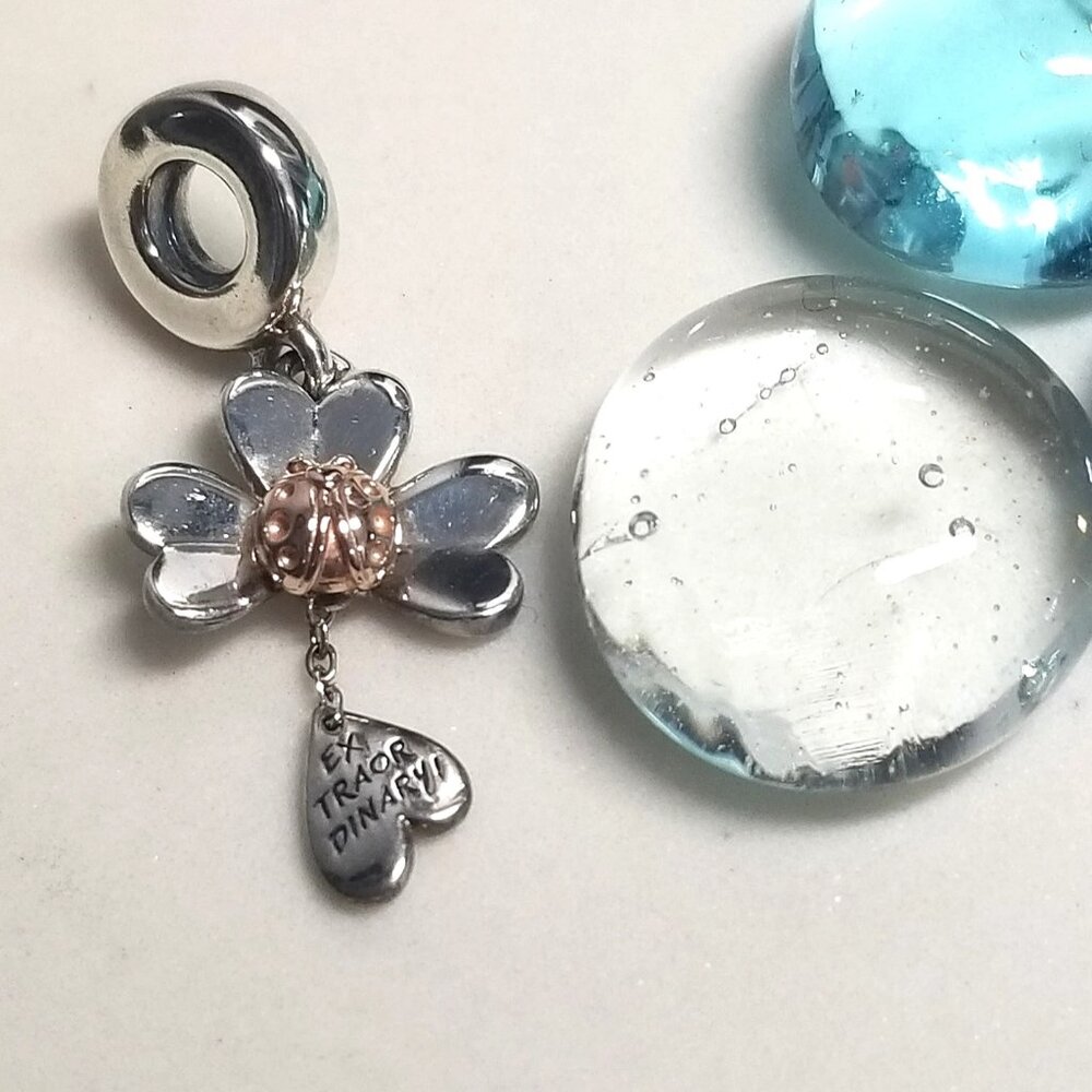 Authentic Pandora Clover Lady Bird Dangle Charm Love Makes Life Extraordinary